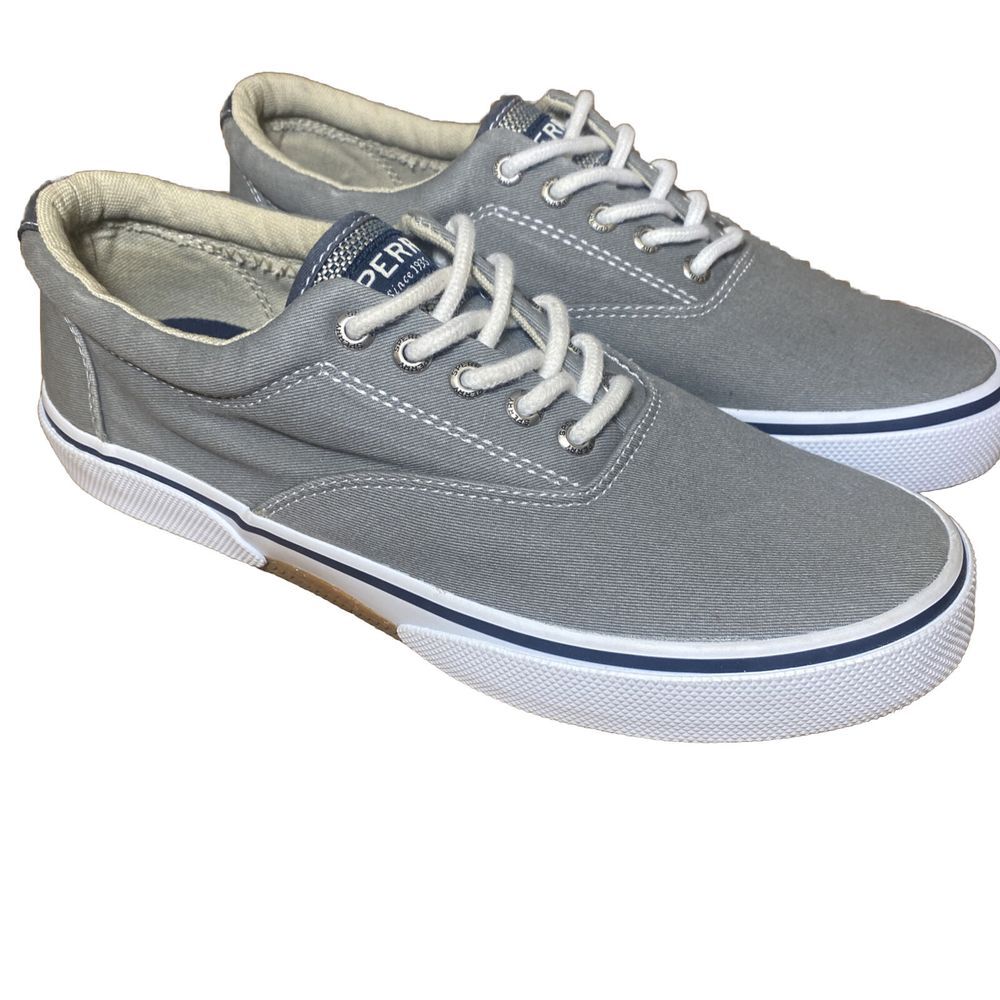 Sperry Halyard LL SW Ash Grey Men's Size 8 Canvas Dock Boat Shoes 1772706